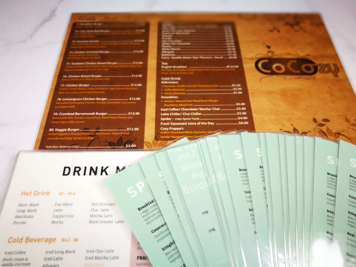 On Demand Custom Design Laminated Menu Printing Service | eazyprintz - Top Printing Service In Singapore 